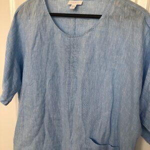 J. Jill Pure Jill 100% Linen Short Sleeve Lagenlook Blouse Light Blue Small
